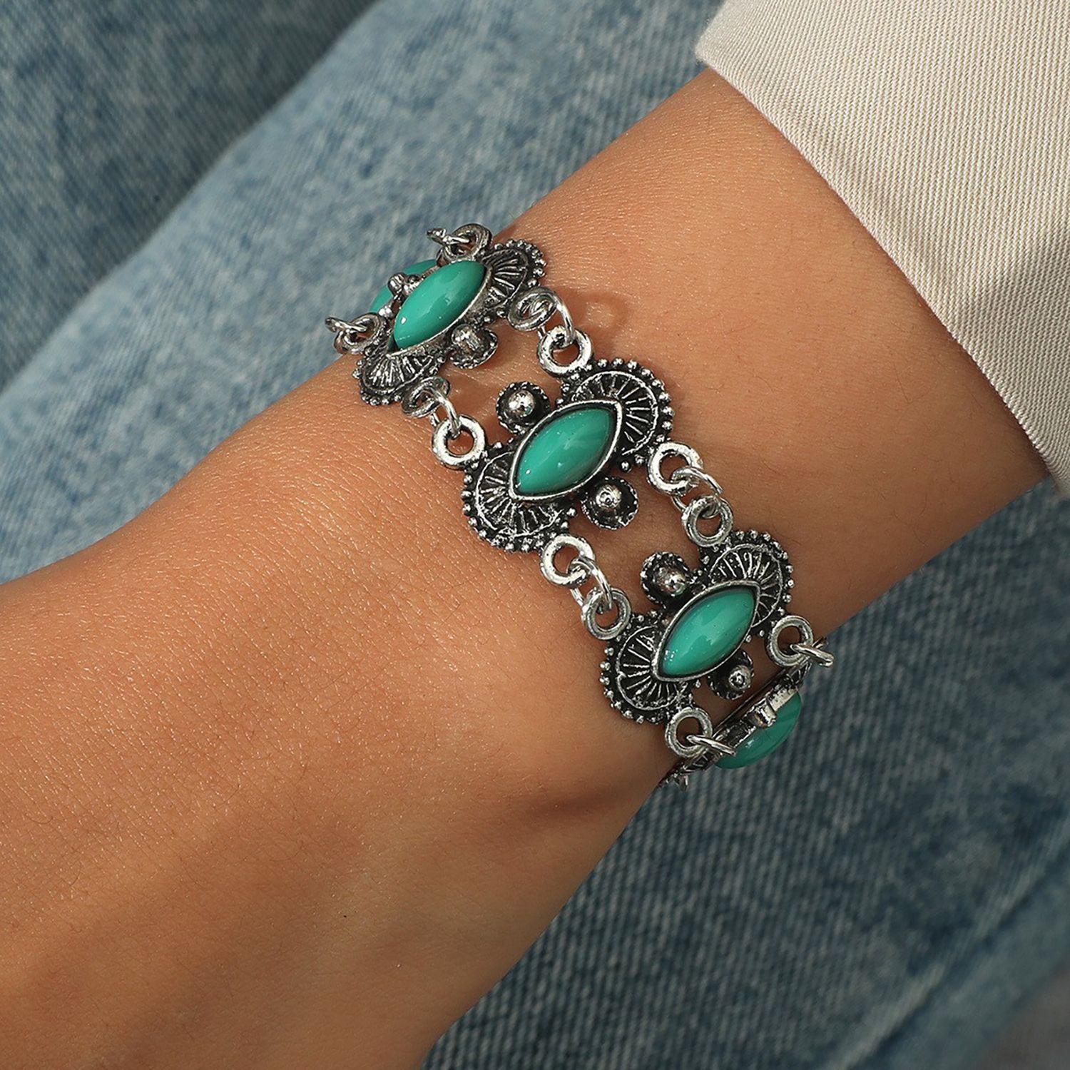 Bohemian Ethnic Turquoise Carved Bracelet for Women