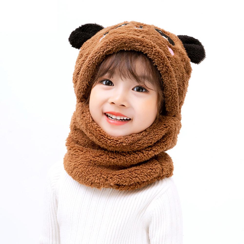 Children's  Hat Coral Fleece Cute Ear Cap With Scarf For  5-9 Years  Old Kids