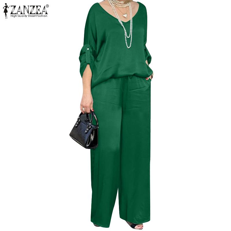 

ZANZEA Женская блузка и брюки повседневные комплекты из двух предметов M зелёный