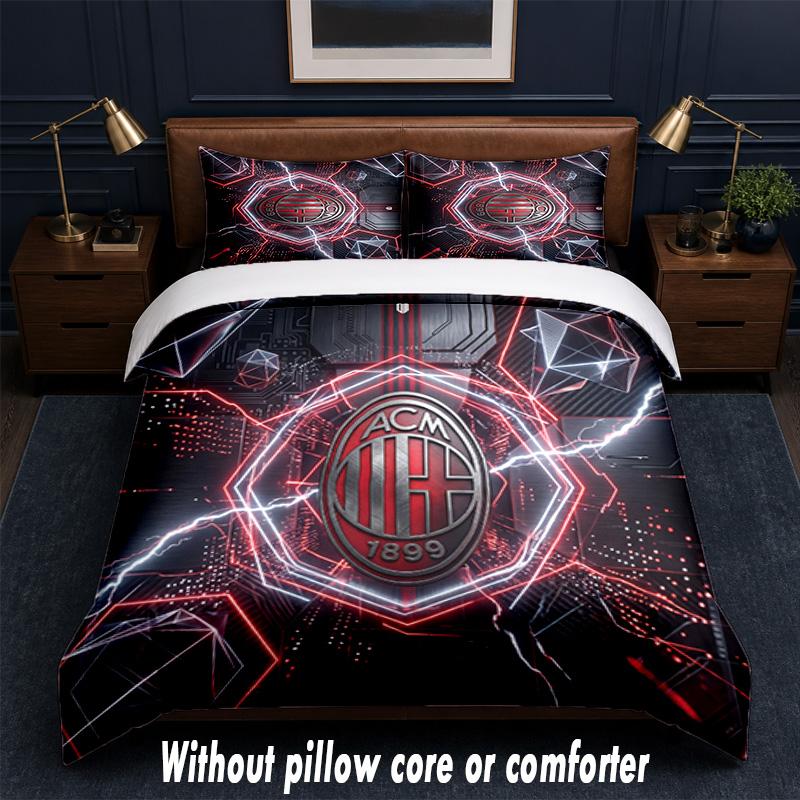 AC Milan Design Bed Bedding Set 1 Duvet Cover + 2 Pillowcases Soft Breathable Household Bed Linens