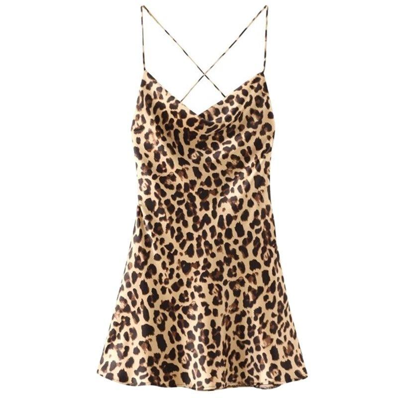 2024 Summer New French Pure Desire Sexy Animal Pattern Print Silk Satin Leopard Print Dress 3550026 051