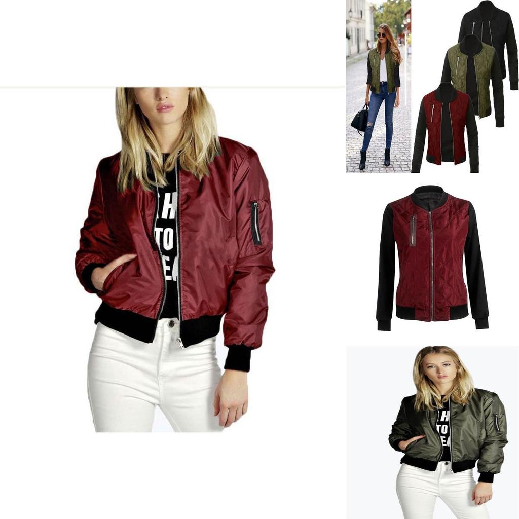 Giacca Bomber Imbottita Classica da Donna Stile Vintage con Zip Cappotto Biker Maniche Lunghe
