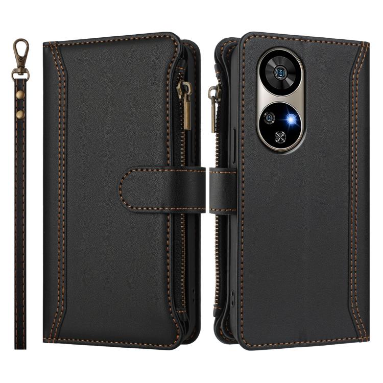 Phonecase for Ulefone Note 17 Pro Magnetic Closure 9 Card Slots Zipper Leather Case with Hand Strap