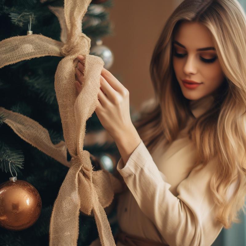 Natural Jute Linen Burlap Tape for DIY Christmas Tree Decoration and Binding