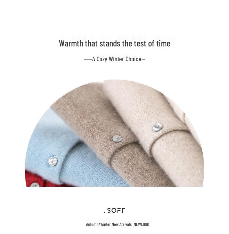 Women's Cashmere Cardigan: Round Neck, Loose-Fit, Multi-Button, Slimming Solid Color Sweater