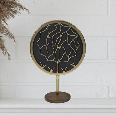 Antique Gold and Rosewood Fusion Dark Wood Gold Mild Steel Handmade Sculpture Table Artifacts Showpiece Items for Home Decor Living Room