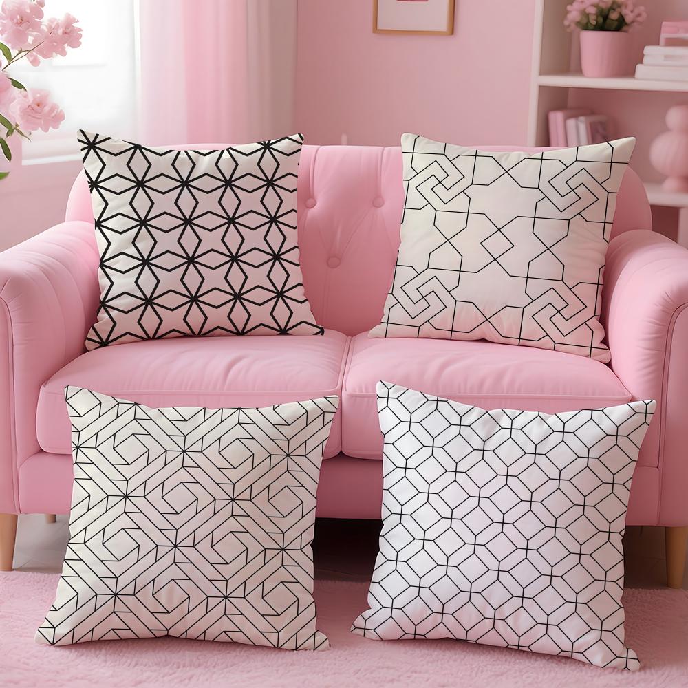 Businessstyle Geometric Minimalist Pattern Cushion Cover Pillow Case Soft Skin Friendly Fabric  Concealed Zipper