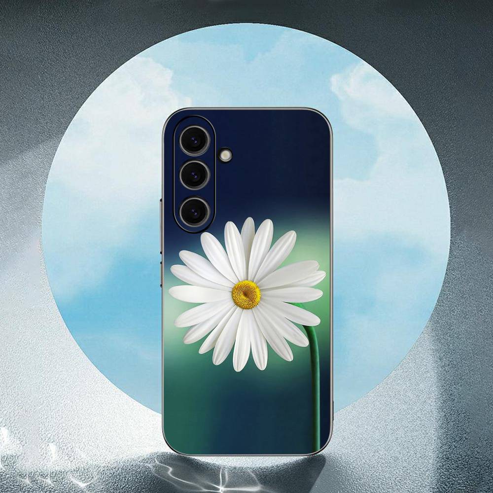 Daisy Flower For Samsung Galaxy S23 S24 S25 Ultra S22 Plus S21 Black Soft Case Waterproof Soft Case
