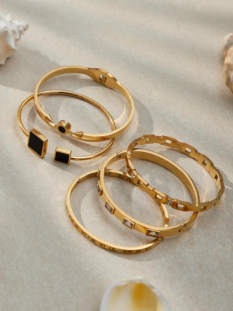 18K Gold-Plated Geometric Zirconia Stainless Steel Bracelet - Versatile, Elegant, Light Luxury Design