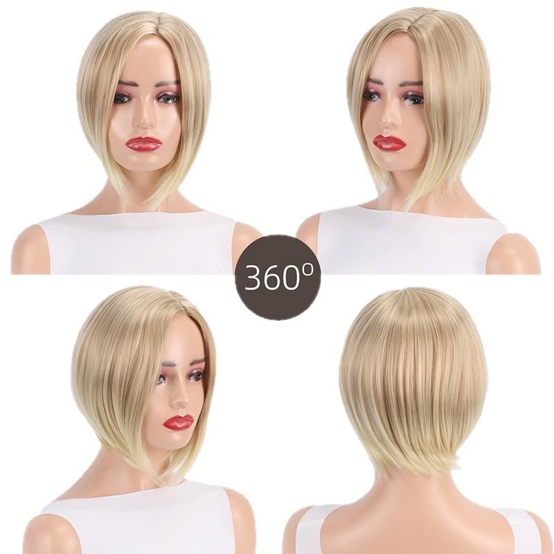 Light Blonde Short Hair Synthetic Straight Wig for Women Daily Cosplay Use Heat Resistant Fibre