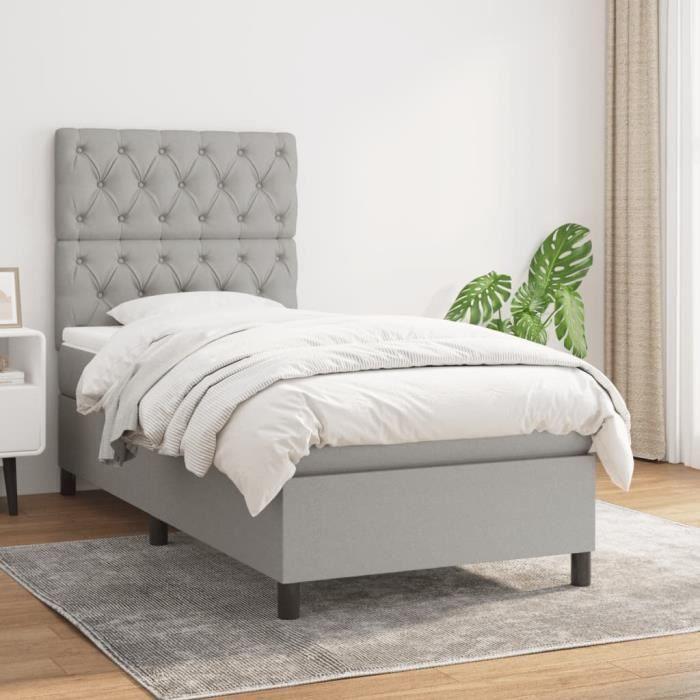 3141969 vidaXL Divan Bed with Mattress Light Grey 80x200 Cm Fabric