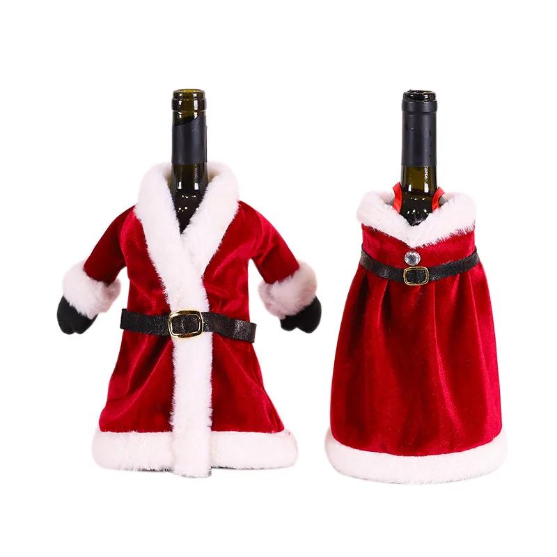 Dress Style  Christmas Red Wine Bottle Covers Santa Claus Coat Champagne Cover for Xmas Home Party Dinner Table Decoration