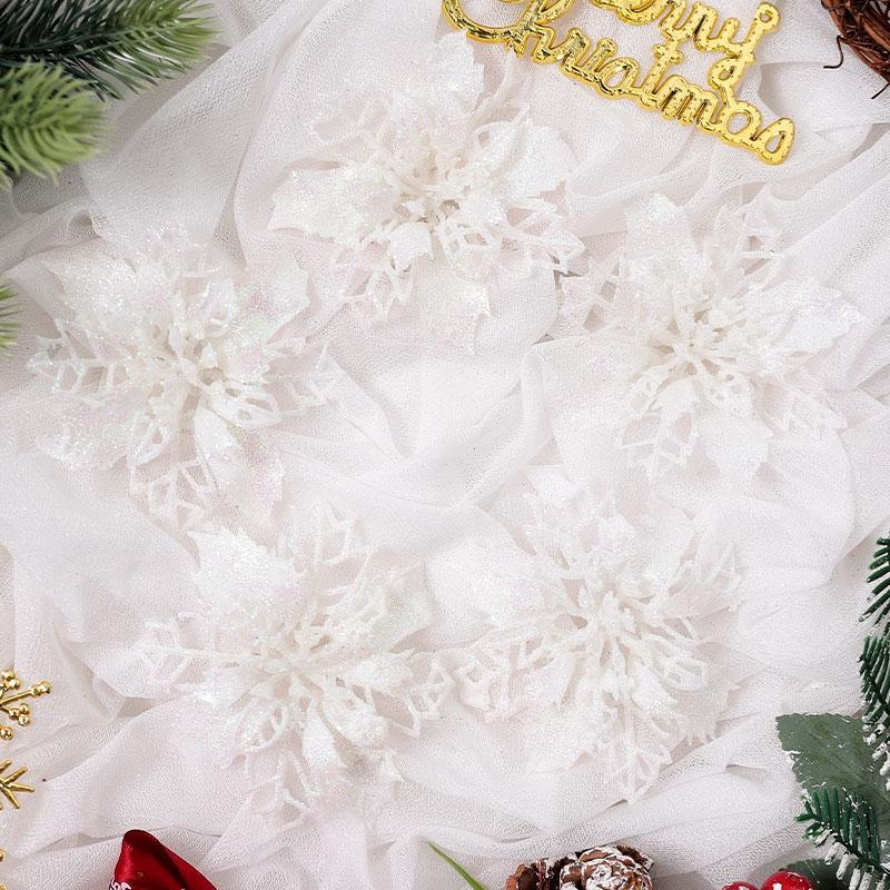 

5 шт. 9 см Блестящее Рождественское Украшение Искусственные Цветы Рождественская Елка Венок Рождественская Гирлянда Украшения для Дома Новый Год 2026 Декор 9cm белый