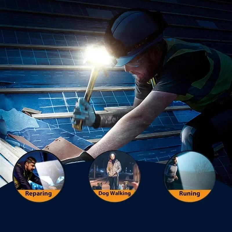 Waterproof Rechargeable LED Headlamp with Magnetic Base Lightweight Adjustable Bright Light for Camping Cycling Running Fishing