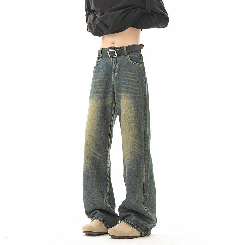 American Retro Old Jeans Men's Cleanfit High Street Loose Straight Wide Legs Mopping Versatile Long Pants