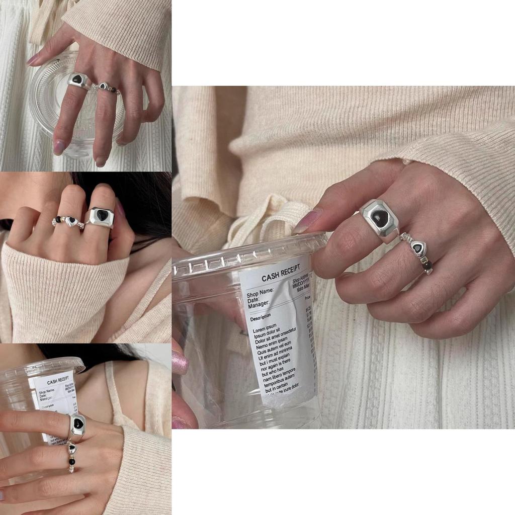 Stylish Black Agate Heart Ring For Women With Simple Elegant Design Adjustable Size