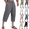 Pánské bavlněné a lněné kalhoty, letní kalhoty, plážové kalhoty, elastický pas se stahovací šňůrkou