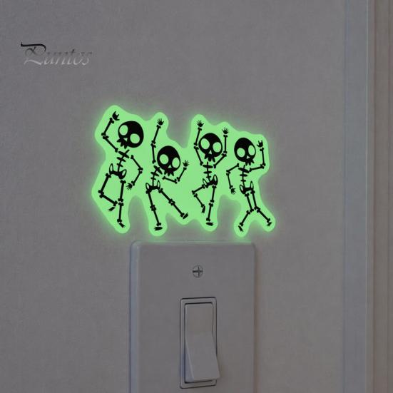 Luminous Skeleton Decals for Light Switches Halloween Switch PVC Sticker, Glow in The Dark Horror Theme Room Accessories Decal, Wall Sticker