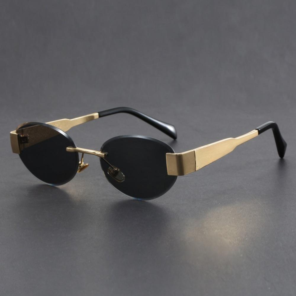 Luxury Gold Rimless Oval Sunglasses Men Women Vintage Narrow Frame Shades Fashion Black Lens UV Protection Eyewear