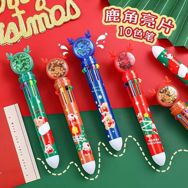 

Рождественская милая многоцветная шариковая ручка 10-в-1 с мультяшным дизайном – Креативная многофункциональная масляная ручка для студентов