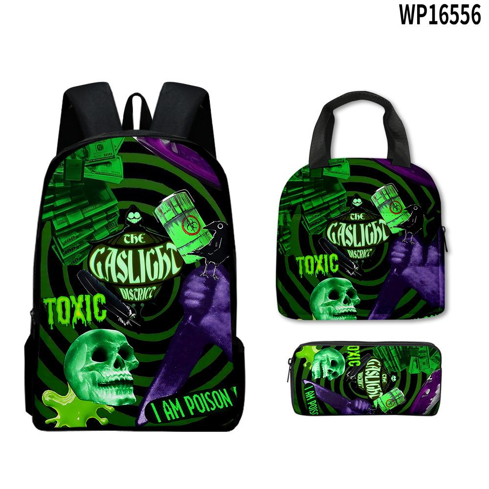 Classique Nouveauté Cool Nouveau Le Quartier des Lumières Impression 3D 3 pièces/Ensemble élève Sacs d'école Sac à dos pour ordinateur portable Sac à dos pour la journée Sac à lunch Trousse à crayons