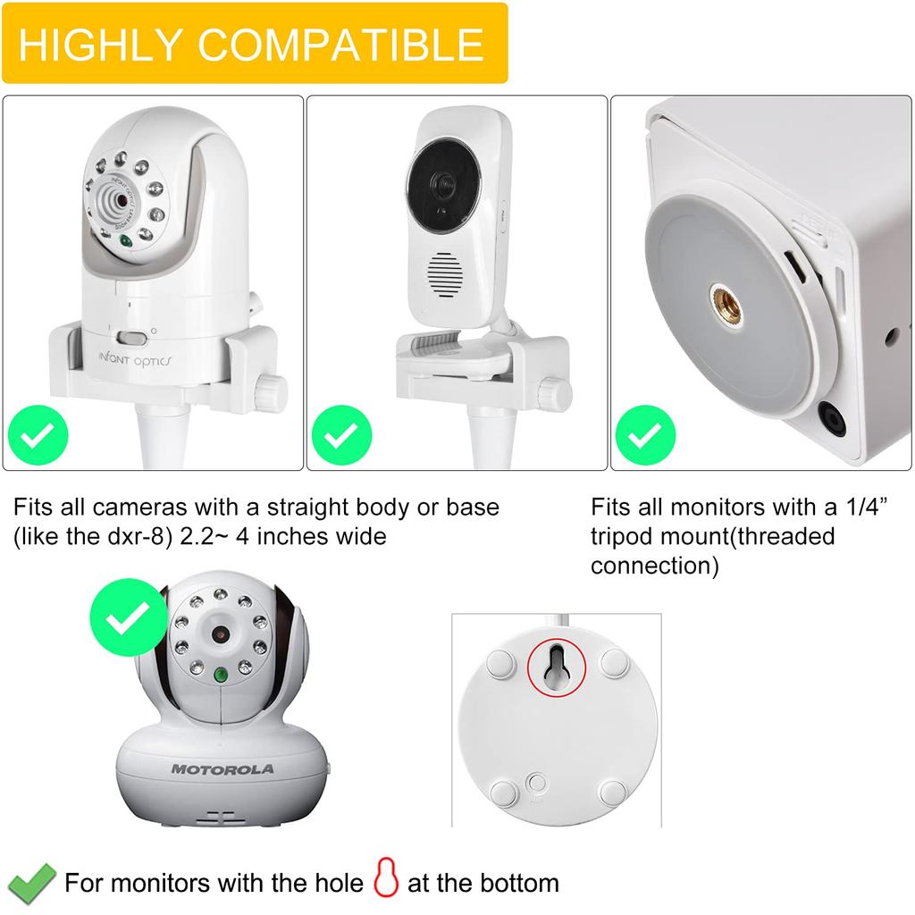 Baby Monitor Mount Camera Shelf, Compatible with DXR 8 and Most Other Baby Monitors. Universal Baby Camera Holder, Mounts to Crib Shelves and Furnitur