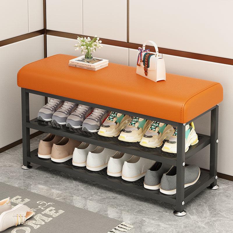 Wrought Iron Shoe Rack with Seating for Entryway