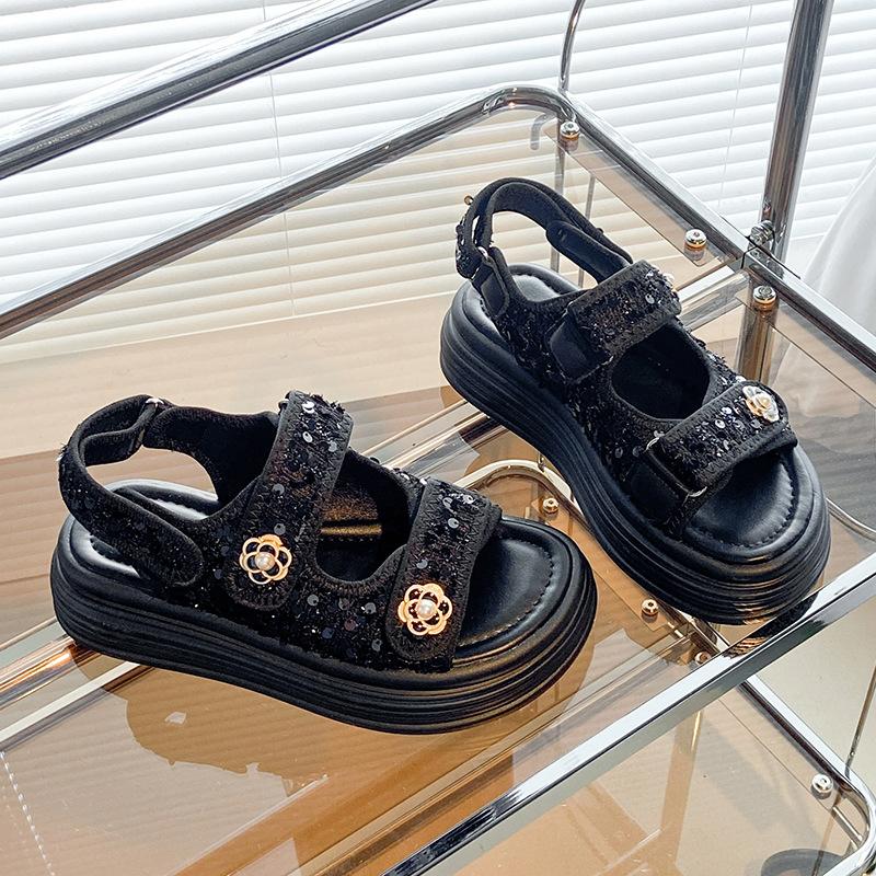 2025 Summer New Women's Fashion Sandals Temperament Small Fragrant Sandals Women's Thick Sole Heightening Velcro Women's Shoes