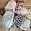 Schoolbag Sea Salt Blue and White Plaid Splicing Lace Backpack Sweet Junior High School Schoolbag Women Travel Small Backpack