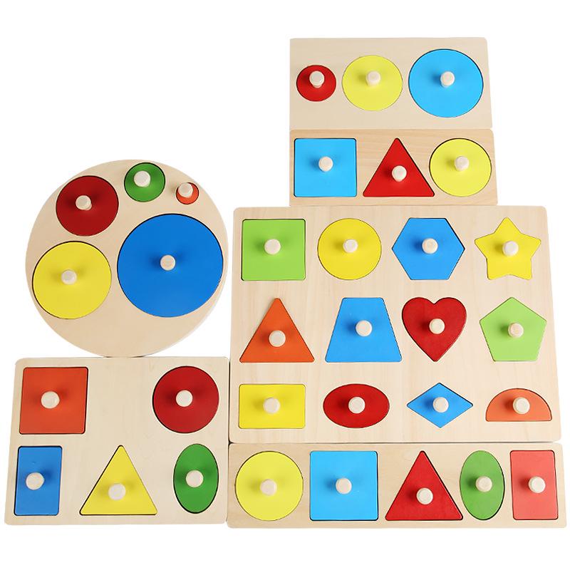 Montessori Wooden Geometric Shape Puzzle Board for Infant Education