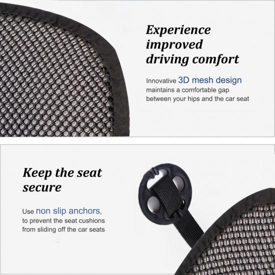 YUNZLAN Breathable 3D Air Mesh Car Seat Pad,Summer Cool Chair Seat, Car Seat Pads, Home Office Chair, Wheelchair 20" X 20" (Black, 1 Pack Seat Pad)