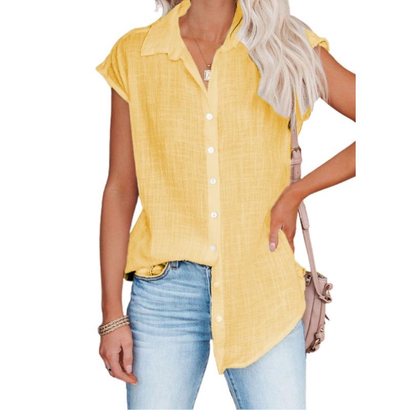 Summer new solid color single-breasted shirt women's casual short-sleeved top