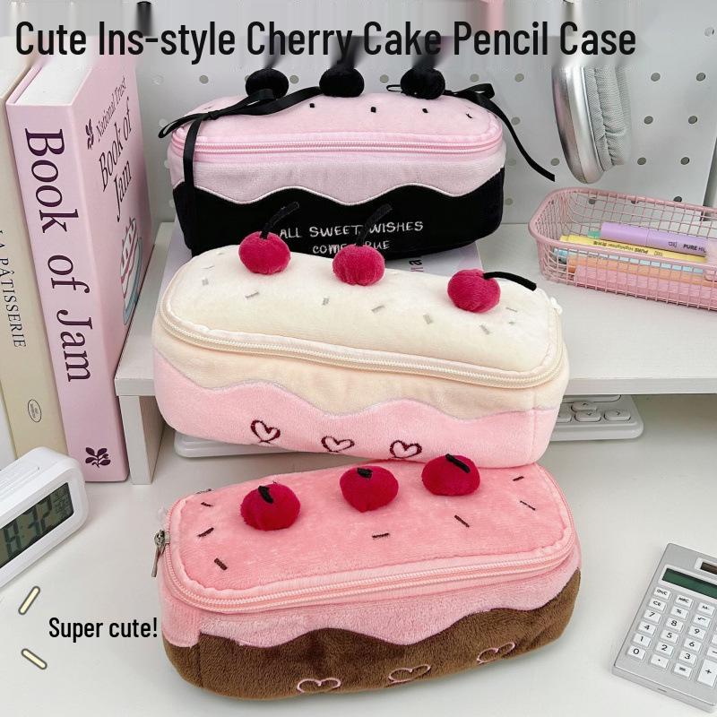 Korean Style Cherry Cake Pencil Case - Large Capacity Girly Stationery Box