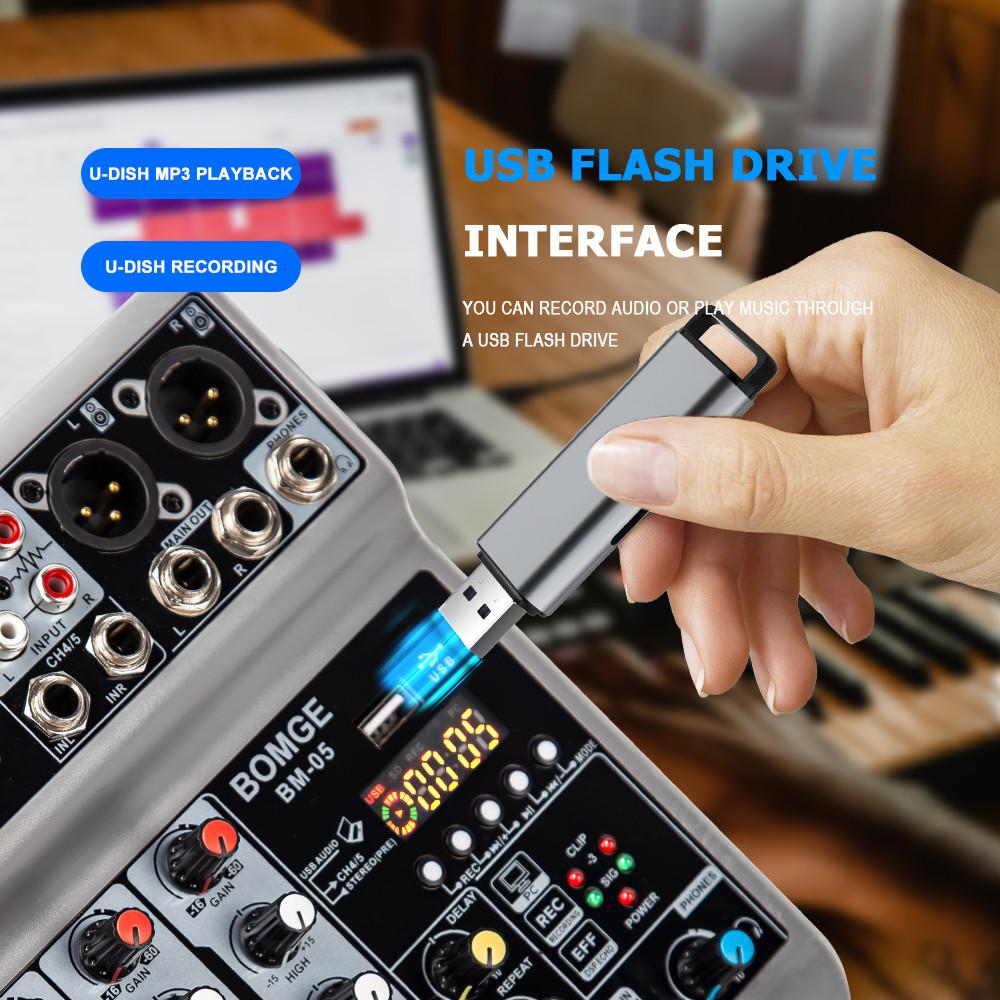 48V 5-Kanal Bluetooth Echo Delay Effekte Eingang Phantomspeisung Stereo DJ Mixer Soundboard Mischpult Digitaler USB Audio Mixer