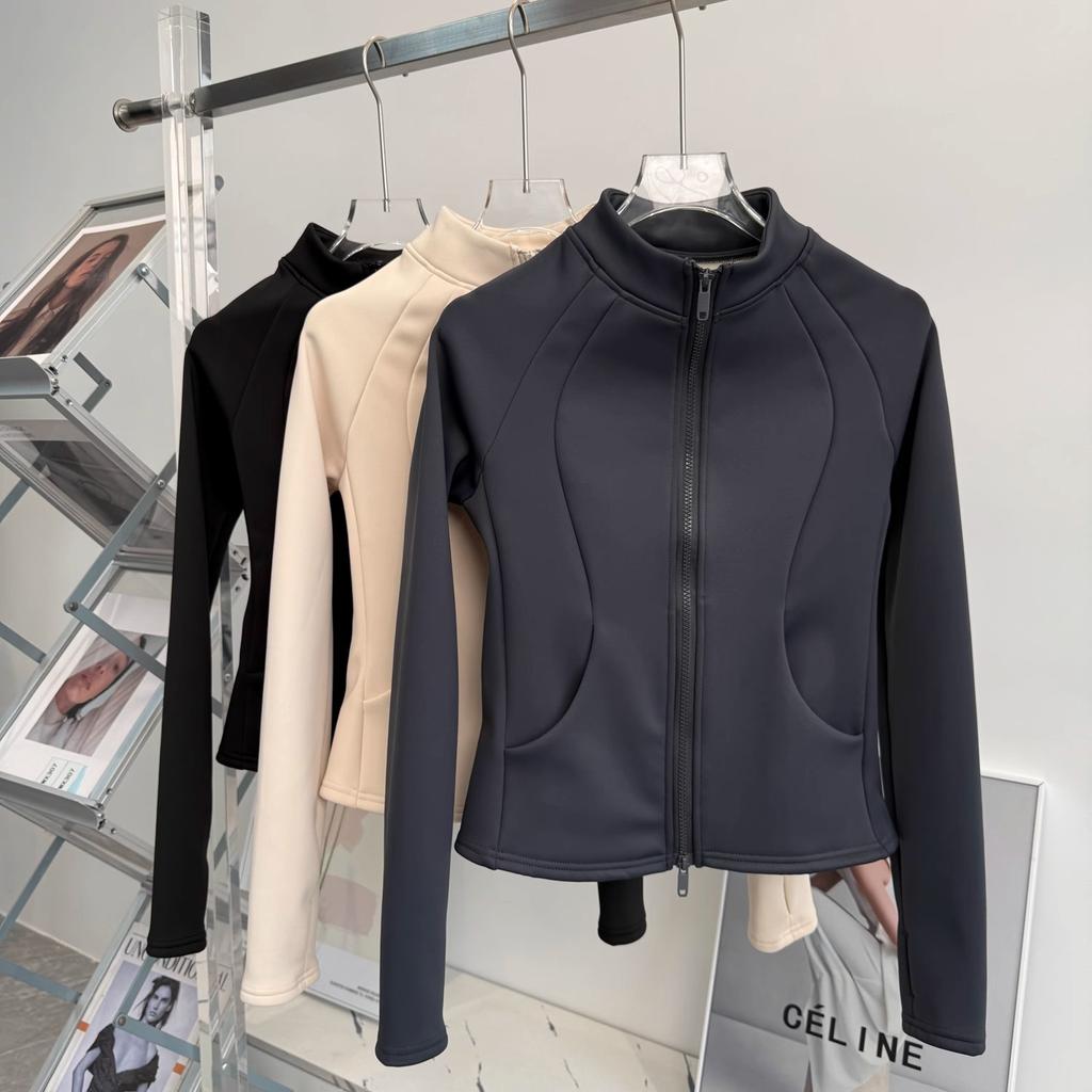 Women Sports Fleece-lined and thickened Jacket Zip Fitness Yoga Shirt Workout Running Coat Warm Gym Long Sleeve Top
