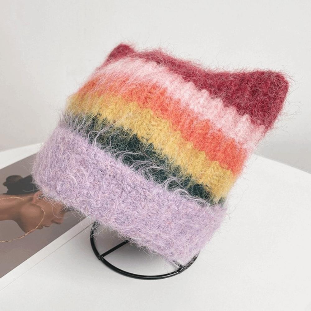 Gradient Striped Bucket Hat Colored Women Beanie Hat Casual Woolen Knitted Hat  Ladies