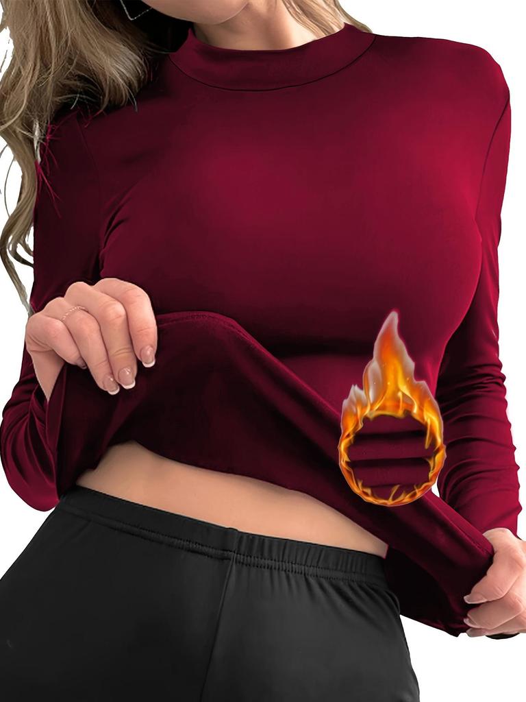 Sous-couche en velours pour femme transfrontalière: Haut à manches longues, confortable, chaud pour l'automne/hiver