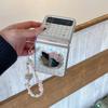 Cute Kawaii Hello Kitty Phone Case with Rhinestone Mirror  Beaded Lanyard For Samsung Galaxy Z Flip 7 6 5 4 3 Plaid Star Foldabl