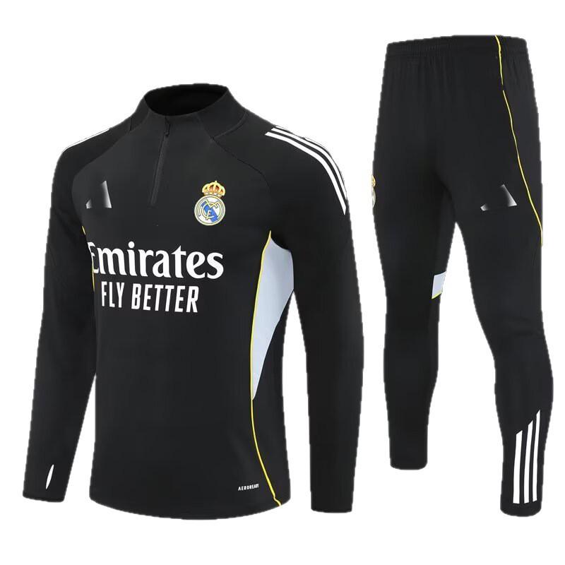 2426 Maglia Real Madrid Manica Lunga Mezza Zip Maglia da Allenamento Calcio Pre-Partita Maglia da Gara Tuta Adulto Manica Corta Bambino