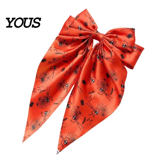 Halloween Hair Clip Silky Satin Bows for Women, Big Ribbon Bow Clips Girls, Decorative Oversized Long Tail Barrettes, Cute Ghost Bat