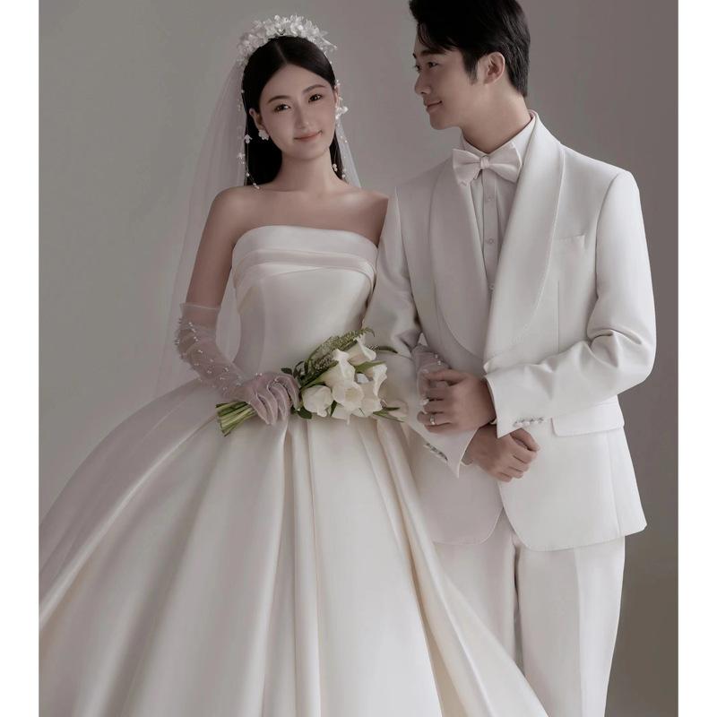 

Французский топ-труба легкое свадебное платье свадебный темперамент простое атласное шлейфовое приветственное платье юбка маленькая женщина XXXL