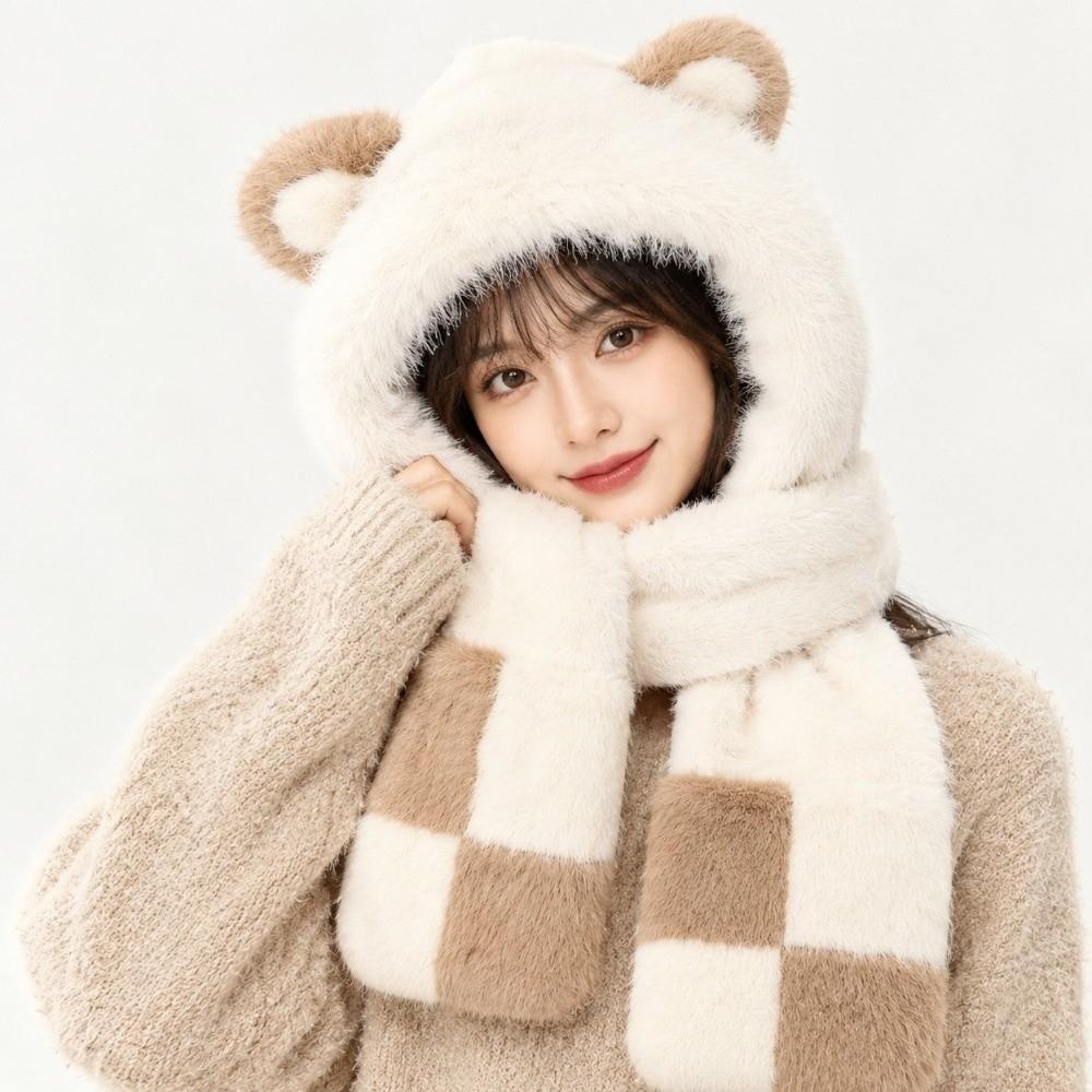 Three-in-One Women's Hat Scarf Thickened Winter Hat Scarf Warm Ear Protection Hat Winter