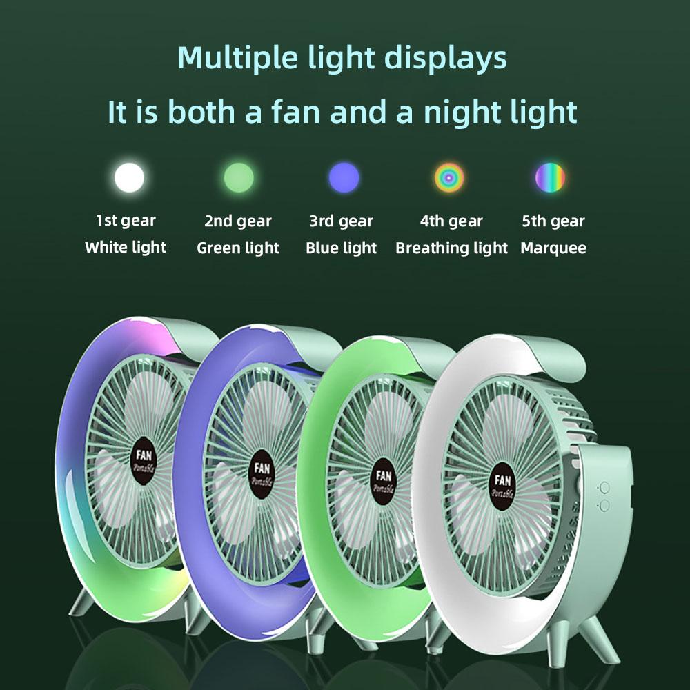 Portable Fan Light USB Charging Table Lamp LED Electric Fan Atmosphere Light 3 Speed Mini Fan Night Light for Camping Desk Room