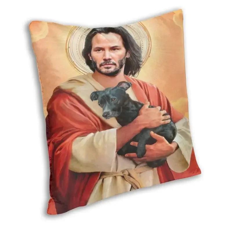 Nordic Modern Keanu Reeves Holding A Puppy Cushion Cover Polyester Saint Meme Jesus John Wick Pillow Case Sofa Home Decoration