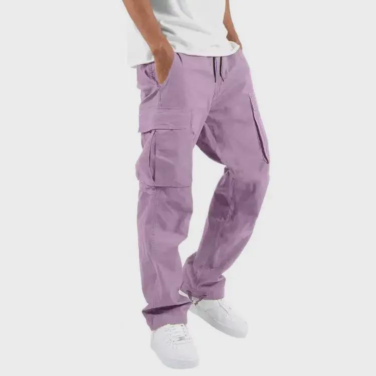 Men's Straight Casual Multi-Pocket Overalls for Spring and Autumn with Drawstring.