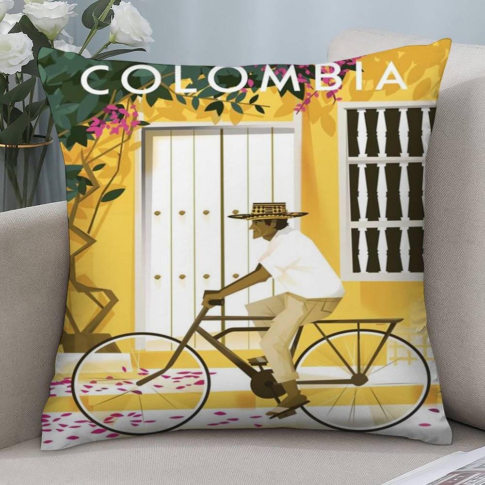 Vintage Colombia Style Pillow Case Short Plush Double-sided Print Square Throw Pillow Covers Sofa Home Cushion Decor