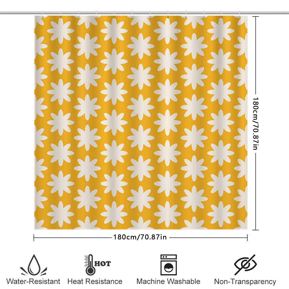 Yellow White Flower Shower Curtain Waterproof Bathroom Decor Printing Pattern Durable Polyester Fabric Home Decoration 72 Length