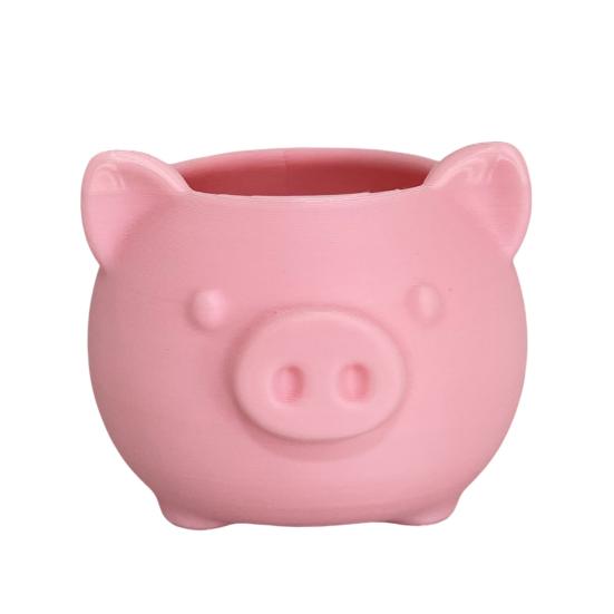 3D Printed Cute Pig Planter Cartoon Animal Shaped Cactus Flower Pot with Drainage Hole for Home Office Desk Decor