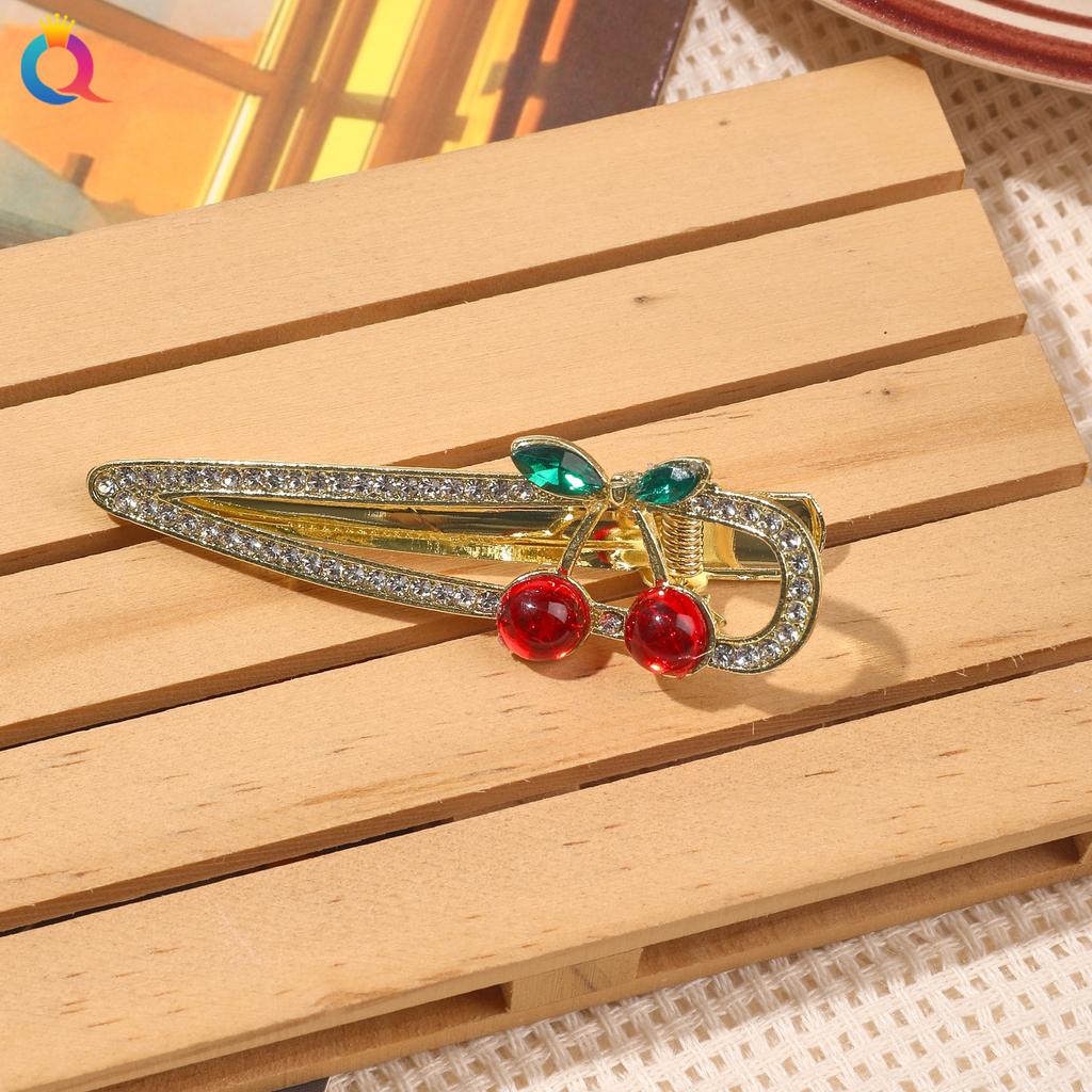 Diamond Metal Red Cherry Hair Clip Sweet Small Exquisite Duckbill Clip Glitter Rhinestone Bangs Side Clip Girls Styling Headwear