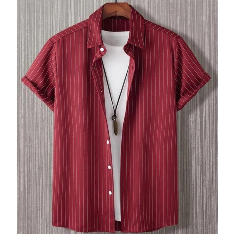 Hawaiian Shirts For Men 3d Stripe Print High-Quality Men'S Clothing Loose Oversized And Blooms Summer Casual Short Sleeve